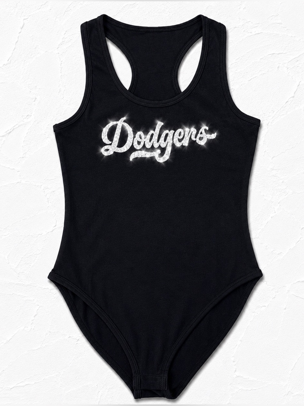 Womens Handmade White Glitter Los Angeles City Bodysuit, Dodger Fan